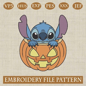 Stitch Halloween Embroidery Design, Cute Stitch in Pumpkin, Funny Halloween Machine Embroidery File