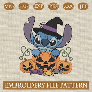 Halloween Stitch Embroidery Design, Witch Hat Stitch with Jack O Lantern Pumpkins and Candy Embroidery Machine File