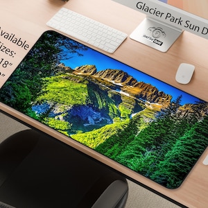 Scenic Glacier National Park Desk Mat: Mountain Landscape Workstation Accessory for Home Office