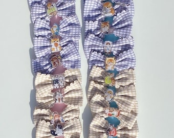 Girls gingham Mofusand cat inspired hair bows