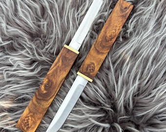 Handmade Double Blade Tanto Drop Point Knife - Japanese Style D2 Steel, Wood Handle Hunting