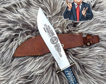 Donald Trump 47th President Bowie Knife | MAGA Engraved American Flag Handle | Patriot Collectible | Republican Gift for Him Display
