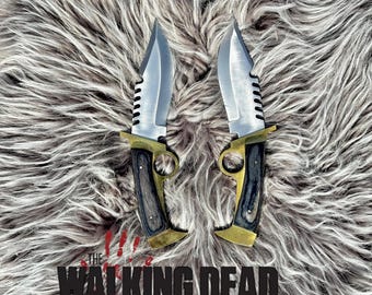 Daryl Dixon Twin Knife Set | The Walking Dead TWD | Sawback Bowie Brass Guard | Norman Reedus Prop | Survival Cosplay Gift for Him