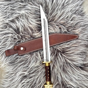 Merovingian Seax Knife | Custom Handmade Viking Seax | 1075 High Carbon Steel Seax with Brass Guard & Pommel | Gift for Him |Free Sheath