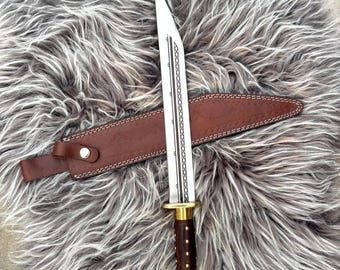 Merovingian Seax Knife | Custom Handmade Viking Seax | 1075 High Carbon Steel Seax with Brass Guard & Pommel | Gift for Him |Free Sheath