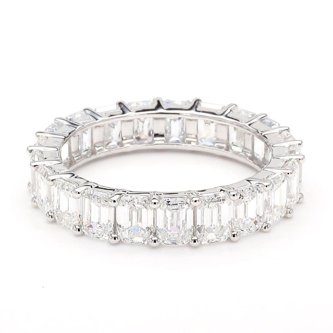 14K White Gold Emerald Cut Lab Grown Diamond Eternity Wedding Band Ring ...