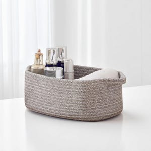 Cotton Rope Storage Basket, Woven Rectangular Organizer Bin with Handles, Minimalist Home Storage Box, Modern Rustic Décor