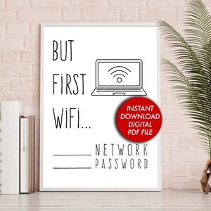 Printable 8.5x11 Sign/WiFi Password Sign/Editable But First WiFi