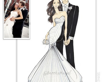 Custom Wedding Fashion Illustration- Bride and Groom