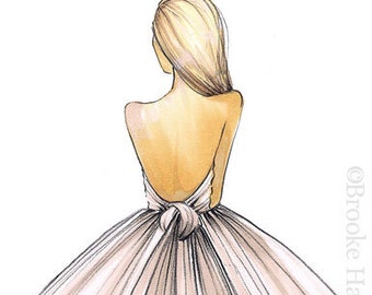 Illustration de mode nuptiale-Croquis nuptial-Mariée Croquis de mode-Mariée Illustration-Brond Bride-Wedding Illustration-Bride Print-Brooke Hagel