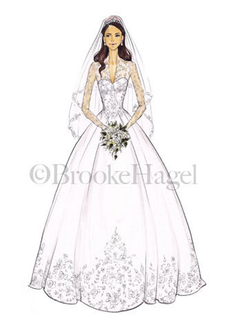 Duchess Kate Middleton-Dutchess of Cambridge-Bridal Illustration-Princess Illustration-Kate Middleton Print-Princess Fashion Illustration image 2