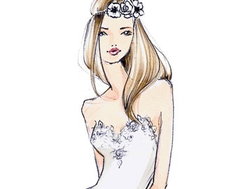 Penny - Boho Bridal Fashion Illustration - par Brooke Hagel