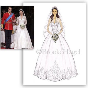 Duchess Kate Middleton-Dutchess of Cambridge-Bridal Illustration-Princess Illustration-Kate Middleton Print-Princess Fashion Illustration image 3