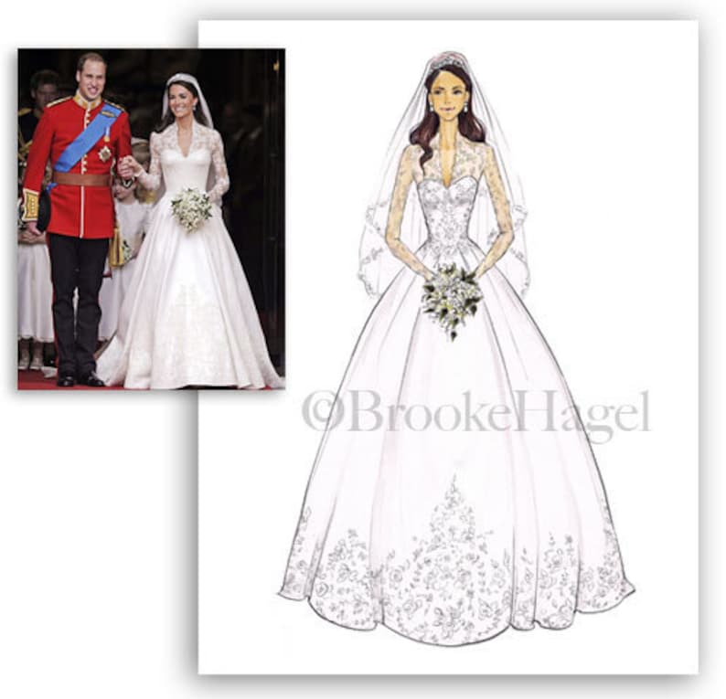 Duchess Kate Middleton-Dutchess of Cambridge-Bridal Illustration-Princess Illustration-Kate Middleton Print-Princess Fashion Illustration image 3