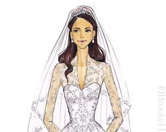 Duchesse Kate Middleton-Dutchess of Cambridge-Illustration nuptiale-Illustration de princesse-Kate Middleton Print-Princess Fashion Illustration