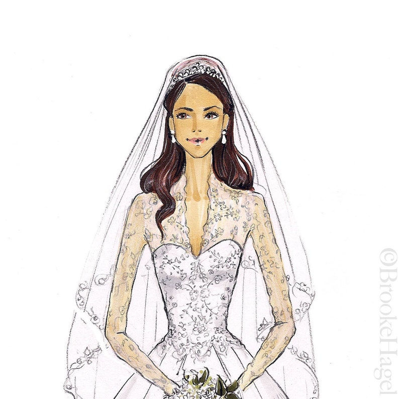 Duchess Kate Middleton-Dutchess of Cambridge-Bridal Illustration-Princess Illustration-Kate Middleton Print-Princess Fashion Illustration image 1