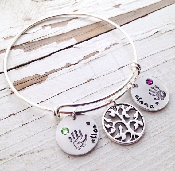 Hand Stamped Expandable Charm Bangle Bracelet Mommy Jewelry Etsy