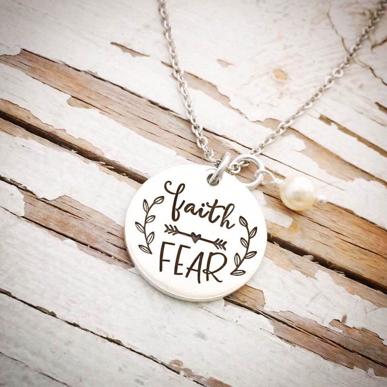 Faith Over Fear Necklace Christian Jewelry Hand Stamped Let Etsy