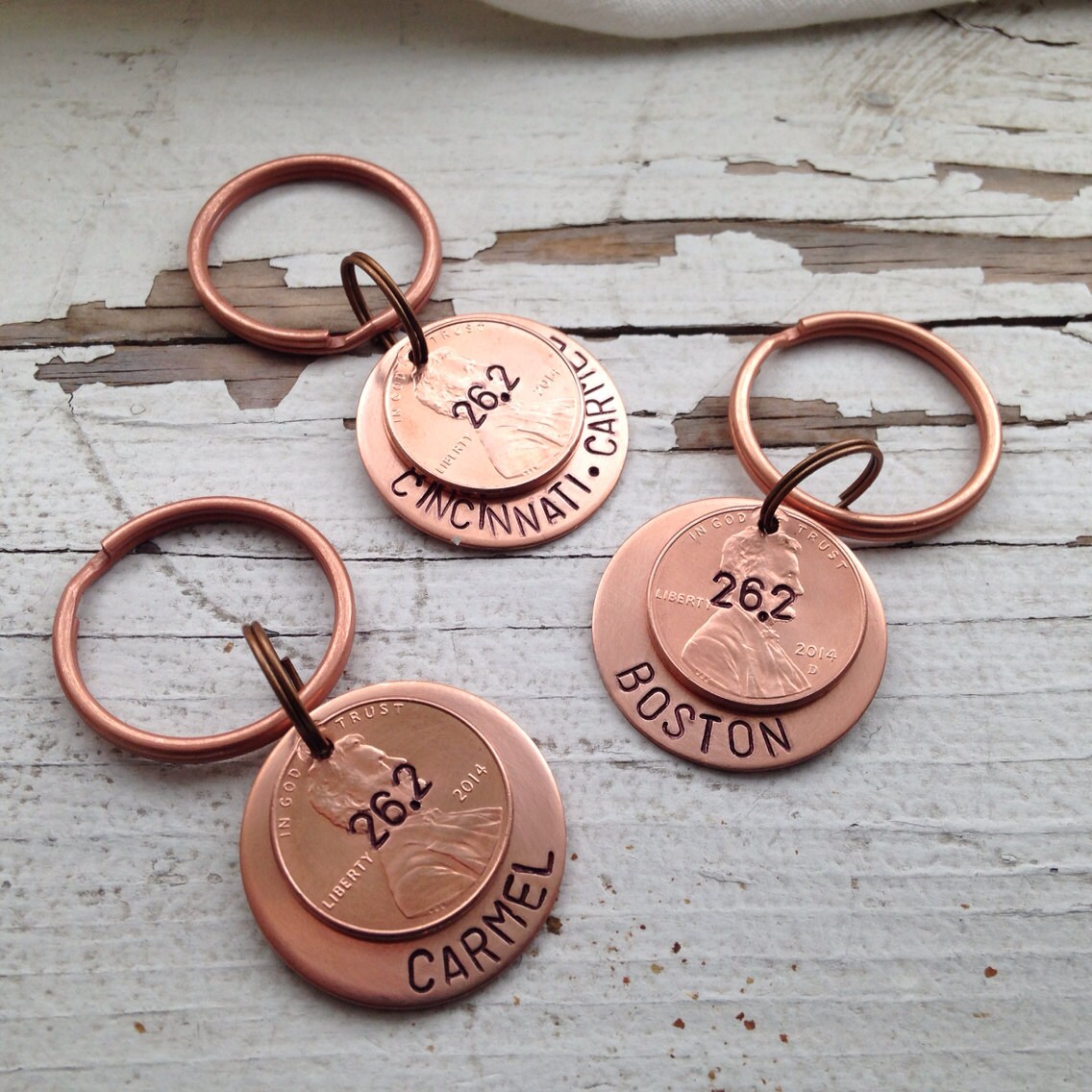 Marathon runners keychain 13.1 26.2 5k 10k penny lucky penny Etsy