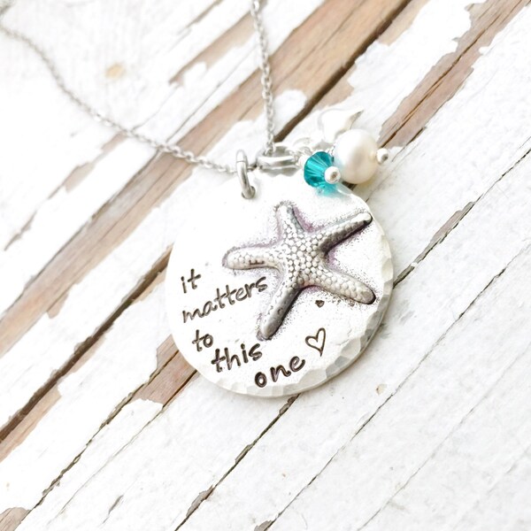 Hand stamped Adoption Starfish Necklace It matters to that one It mattered to this one mommy necklace monogram foster social worker mom