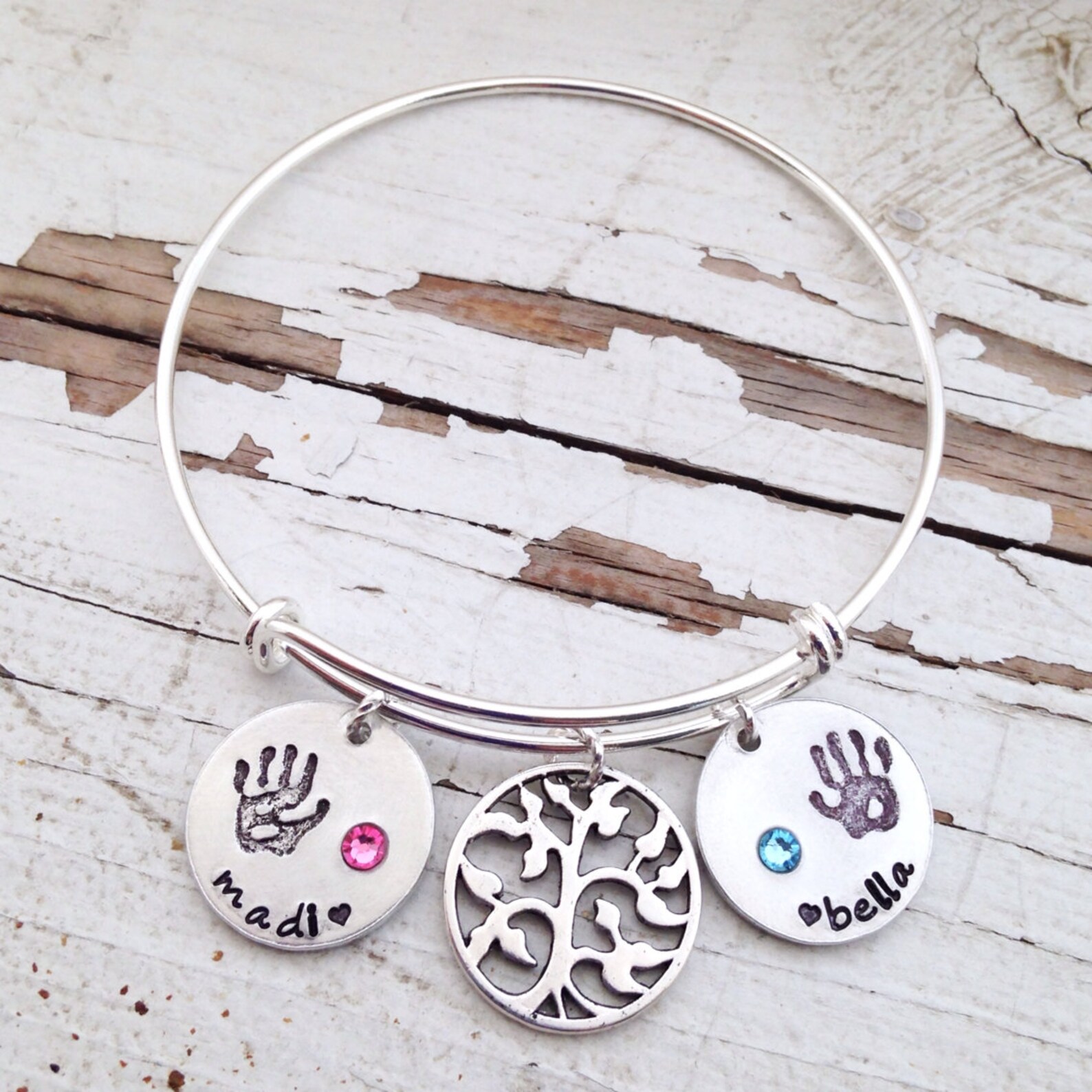 Hand stamped Expandable Charm Bangle Bracelet mommy jewelry Etsy