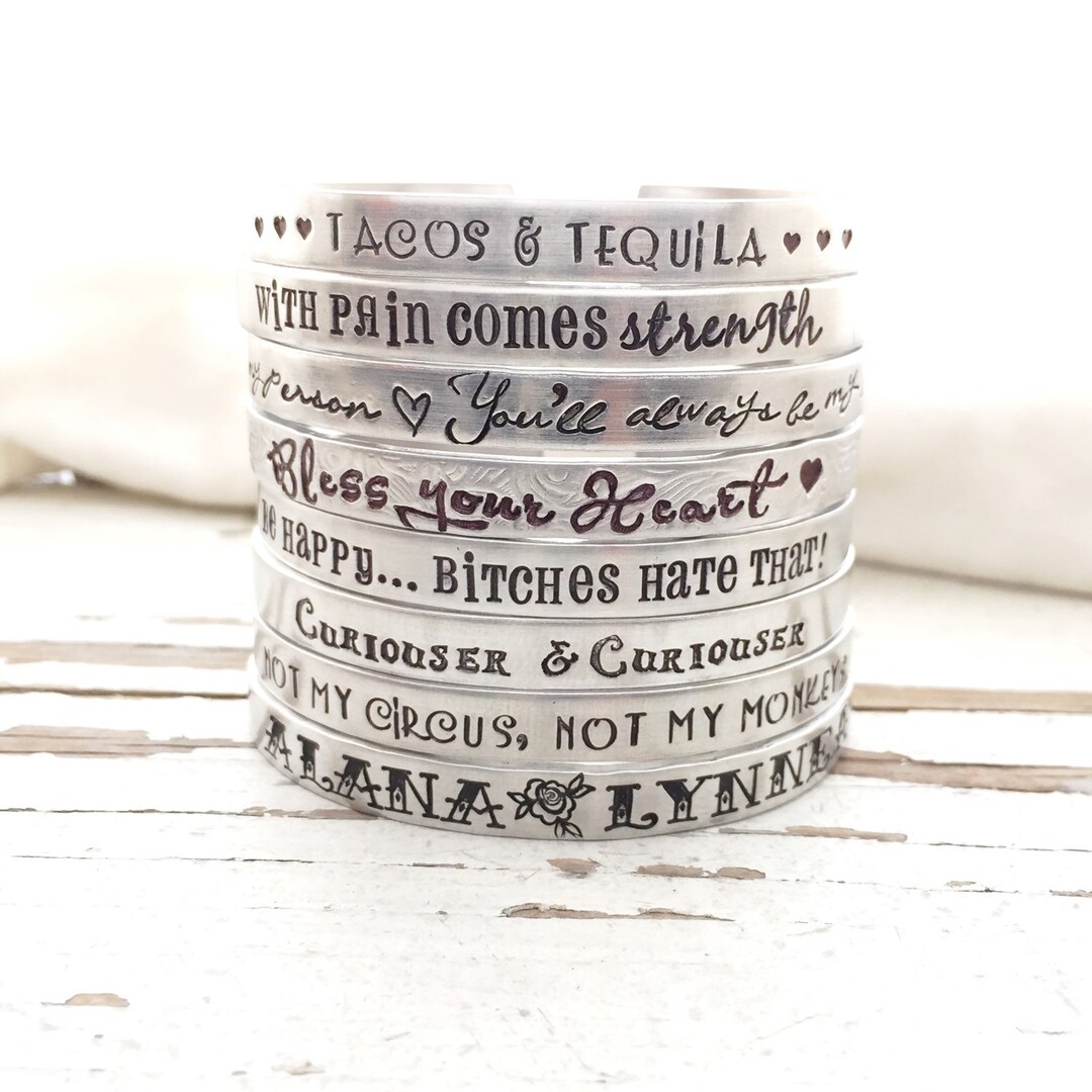 Custom Hand Stamped Bracelet Cuff Bracelet Lyric Bracelet Etsy