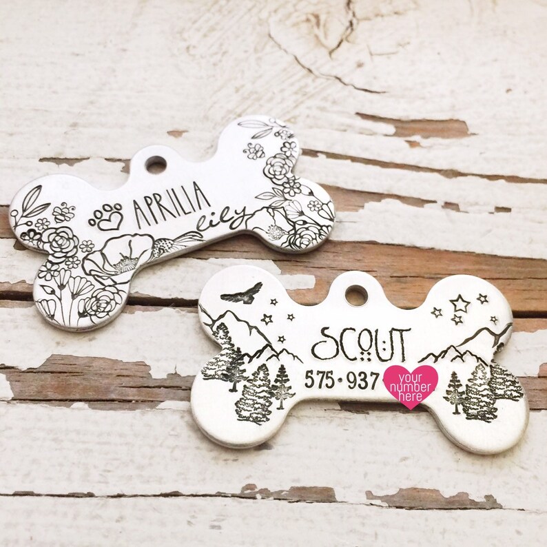 Custom Pet Tag Bone Shaped simple id phone number address Etsy