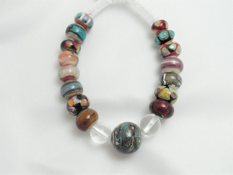 Flamework 16 Bead Set Lampwork Focal Organic Emerald City Glass Art Beads Artisan Bead Set Earthy Lampwork Loose Bead Set Orphans