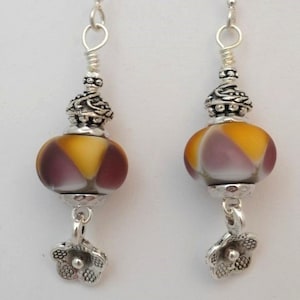 Lampwork Earrings, Purple Beads, Yellow Beads, Art Bead Earrings, Artisan Beads, Emerald City Glass, Marcie Page