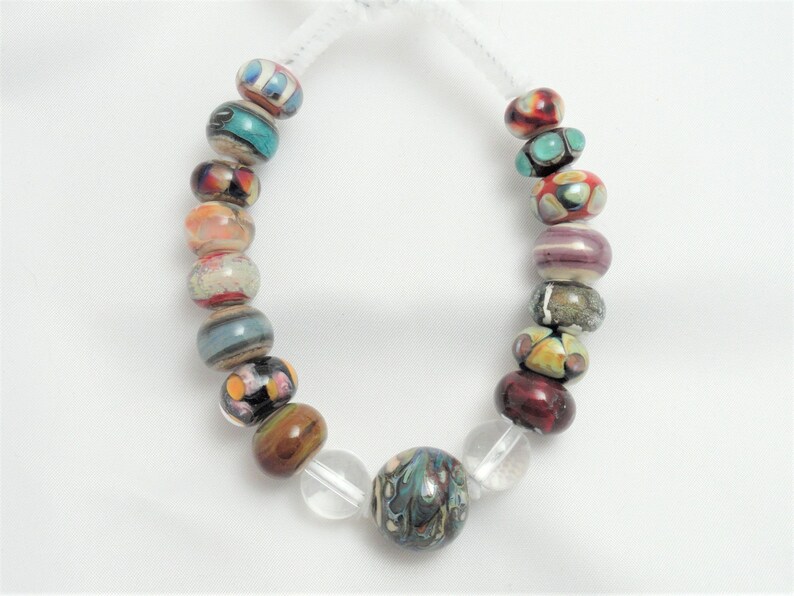 Flamework 16 Bead Set Lampwork Focal Organic Emerald City Glass Art Beads Artisan Bead Set Earthy Lampwork Loose Bead Set Orphans