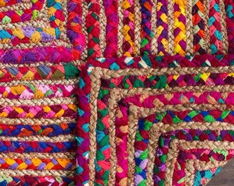 Hand Braided Bohemian Cotton Chindi Rug: Colorful Woven Runner  Rug