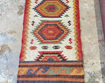 Handmade Kilim Runner, Jute Wool Rug, Traditional Stair Runner