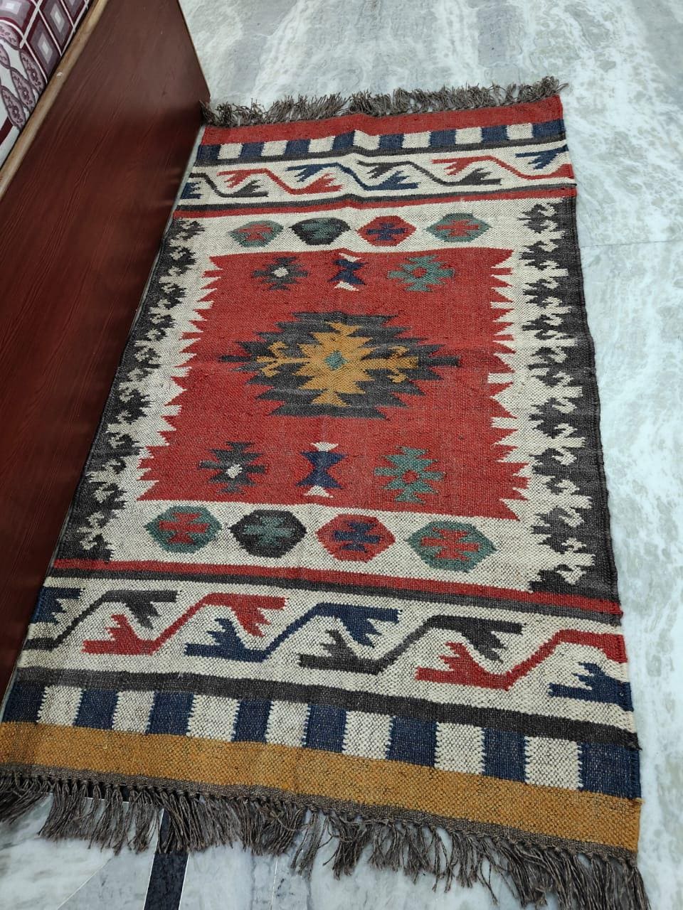 Tapis Kilim Indien Traditionnel Tissé Main – Laine Et Jute, Multicolore, Coureur
