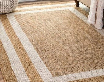 Tapete de juta trançada à mão, decoração boho ecológica.