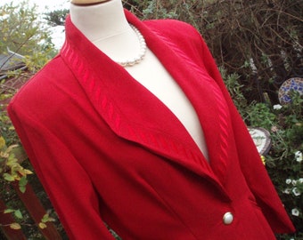 Vintage Hot Red 1940S Style Crepe Jacket c.1980s - UK 8 US 4 6  Glam.