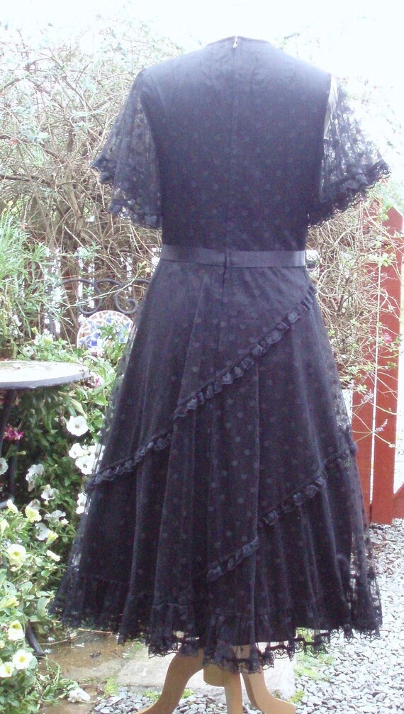 1950s Vintage Black Lace Spot  Lace and net dress… - image 5