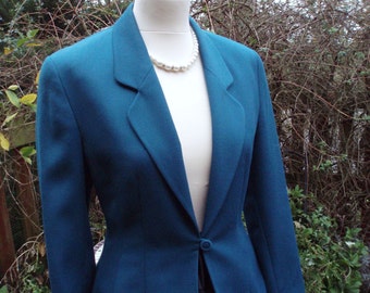 Vintage Jade Green Short Fitted Wool Mix Jacket - UK 8 US 4 6 c.1980s