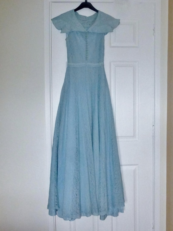 Beautiful 1950s pale blue lace maxi evening dress… - image 2