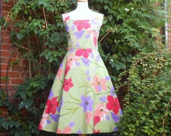 Vintage 1950s hand made dress UK 12, US 10 green, a one-off