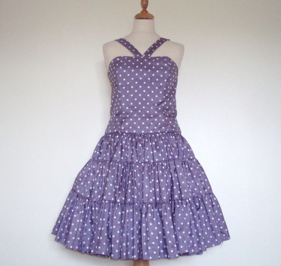 purple polka dot prom dress 1950s/60s Vintage Lilac Silky Polka Dot Prom Dress Small
