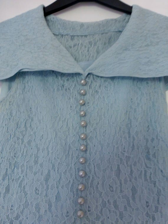 Beautiful 1950s pale blue lace maxi evening dress… - image 6