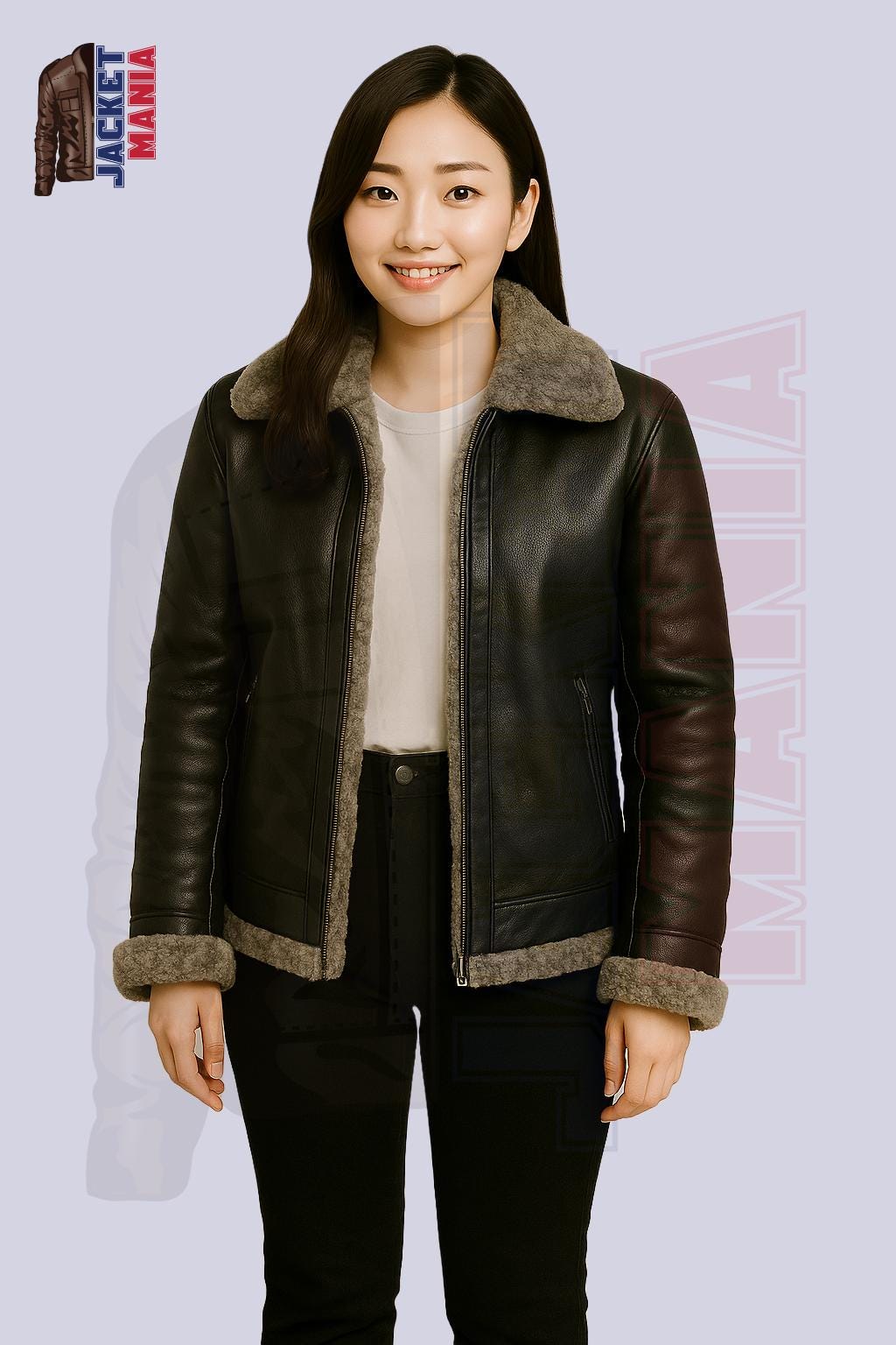  Studioシアリングジャケット　本革レザージャケット ファージャケット レディース アビエイター シアリング フェイクファー ブラック レザー