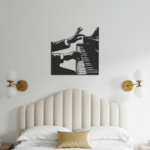 Pianist Hands Metal Wall Art – Black Silhouette of Musician Playing Piano for Music Room, Living Room, Office or Contemporary Home Decor