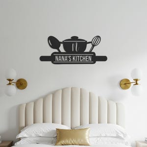 Personalized Kitchen Metal Wall Art – Custom Name with Cooking Utensils and Pot Silhouette for Home Kitchen, Dining Room or Gift Decor