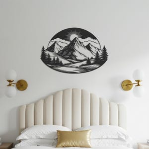 Mountain Landscape Metal Wall Art – Rustic Forest Silhouette for Cabin, Living Room, Bedroom or Outdoor Nature Inspired Wall Decor