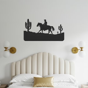 Cowboy Horse Metal Wall Art – Rustic Western Silhouette for Man Cave, Living Room, Ranch Decor, Cowboy Gift or Country Style Home Accent