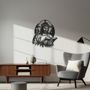 Jesus Reading Bible Metal Wall Art – Religious Christian Decor for Spiritual Home, Church Accent, Gift for Faithful & Inspirational Spaces