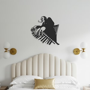 Jazz Pianist Metal Wall Art – Black Silhouette Musician Playing Piano for Bedroom, Music Room, Bar or Contemporary Home Wall Decor