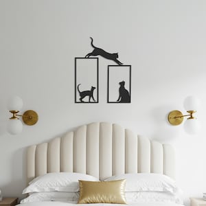 Three Cats Metal Wall Art – Playful Feline Silhouettes for Living Room, Bedroom, Cat Lover Gift, Modern Minimalist or Animal Wall Hanging