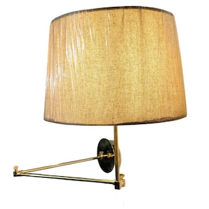 Brass Swivel Arm Mid Century Wall Lamp with Beige Pleated Shade